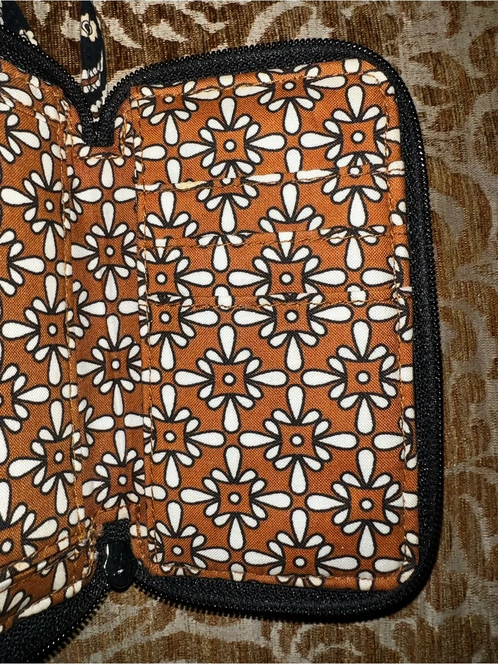 Vera Bradley Black, Brown & Cream Quilted Floral Wristlet